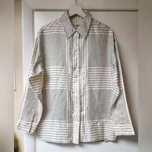 YVES SAINT LAURENT VINTAGE BLACK AND WHITE CUBES ASYMMETRICAL CUT SHIRT SIZE 12